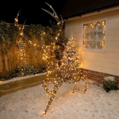 2M Brown Wicker Light Up Christmas Grand Reindeer Stag with 350 White or Warm White LEDs