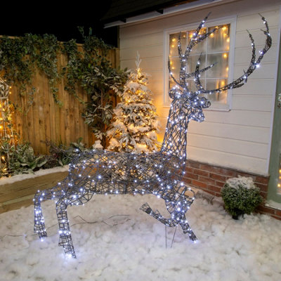 2M Brown Wicker Light Up Christmas Grand Reindeer Stag with 350 White or Warm White LEDs - 3