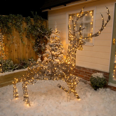 2M Brown Wicker Light Up Christmas Grand Reindeer Stag with 350 White or Warm White LEDs - 4