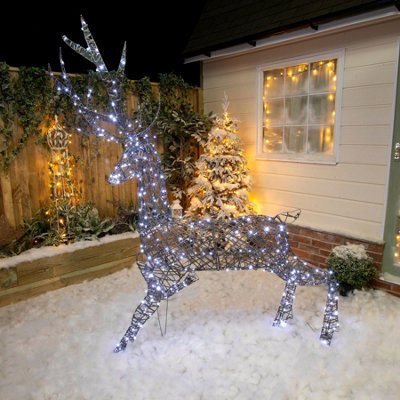 2M Brown Wicker Light Up Christmas Grand Reindeer Stag with 350 White or Warm White LEDs - 5