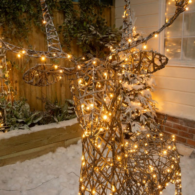 2M Brown Wicker Light Up Christmas Grand Reindeer Stag with 350 White or Warm White LEDs - 6