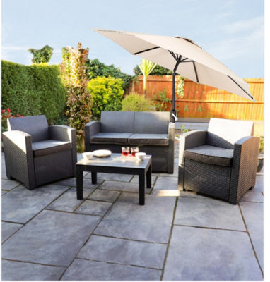 2m Cream Outdoor Crank And Tilt Garden Parasol | DIY At B&Q