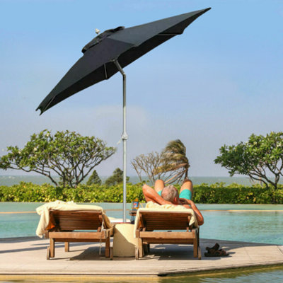 2M Garden Crank & Tilt Black Parasol - 6
