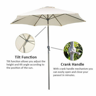 2M Garden Crank & Tilt Cream Parasol - 3