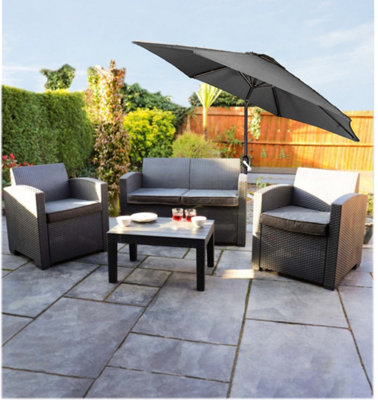 2m Grey Outdoor Crank and Tilt Garden Parasol