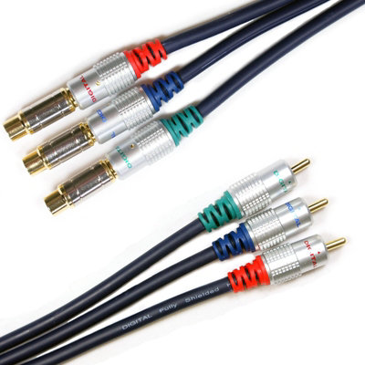 2M HD Component Video Cable Extension Gold Male to Female Lead RGB YPbPr