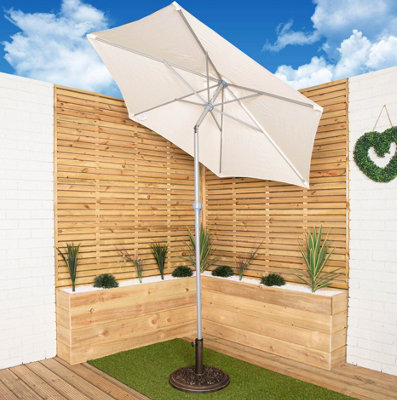 2m Lightweight Cream Aluminium Garden Parasol with Crank Handle & Tilt Mechanism