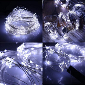 2M Long 20 Cool White LED Lights Silver Copper Wire Indoor Battery Operated StringLights