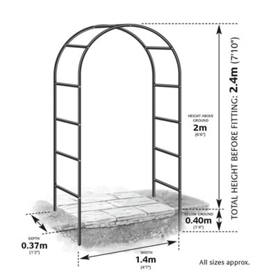 2M Metal Garden Arch Trellis Tubular Frame Climbing Plant Arbour