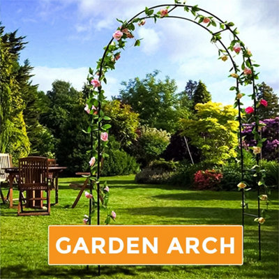 2M Metal Garden Arch Trellis Tubular Frame Climbing Plant Arbour