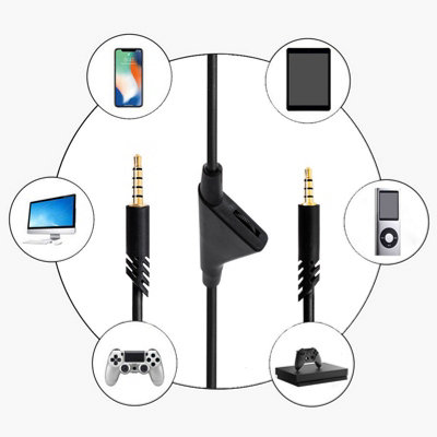 2M Plug-and-Play Headphone Cable with Volume Control for Logitech Astro A10,A30,A40