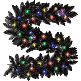 2m Prelit Imperial Pine Black W/Multicolour Leds Christmas Christmas Garland