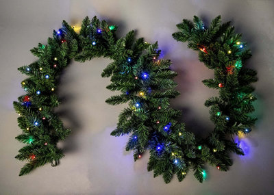 2m Prelit Imperial Pine Green W/Multicolour Leds Christmas Christmas Garland