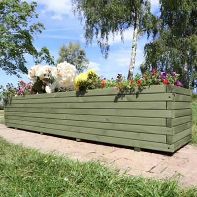 2m Sage Green Pine Raised Wooden Trough Planter - 3
