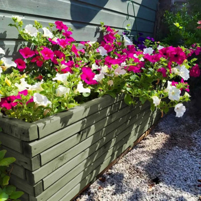 2m Sage Green Pine Raised Wooden Trough Planter - 4