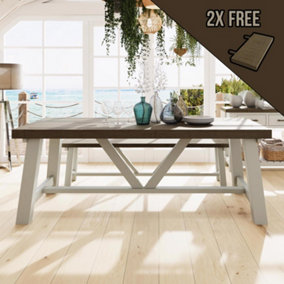 2M Solid Reclaimed Pine Truffle Finish Dining Table Set With 2 FREE Extension Leafs