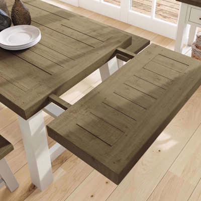2M Solid Reclaimed Pine Truffle Finish Dining Table Set With 2 FREE Extension Leafs