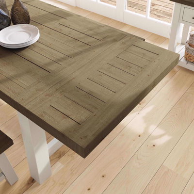 2M Solid Reclaimed Pine Truffle Finish Dining Table Set With 2 FREE Extension Leafs