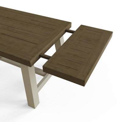 2M Solid Reclaimed Pine Truffle Finish Dining Table Set With 2 FREE Extension Leafs