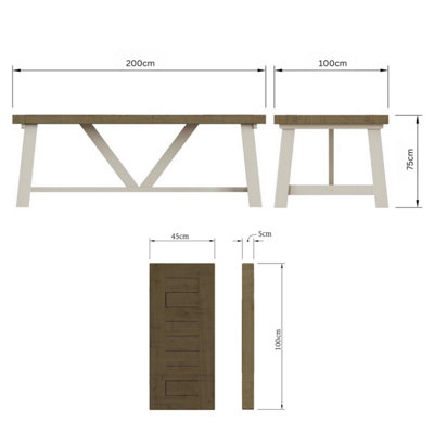 2M Solid Reclaimed Pine Truffle Finish Dining Table Set With 2 FREE Extension Leafs