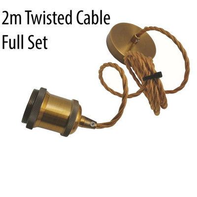2m Twisted Fabric Cable Pendant Light Set E27 Lamp Holder Included for ...