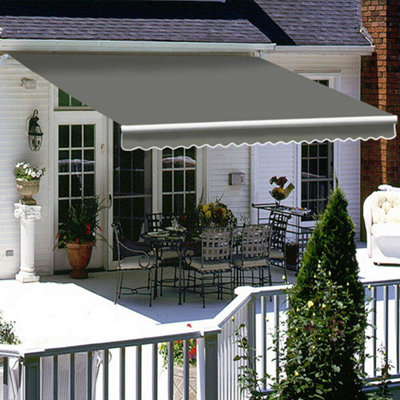 2M x 1.5M Retractable Awning, Manual Awnings for Patio Sun Shade Shelter, Grey