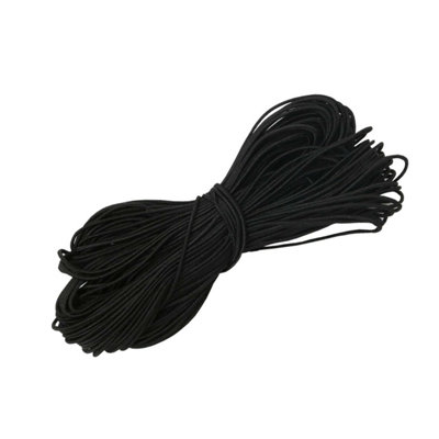 2mm Elastic Cord, Thread Beading String Round Cord Stretchy Elastic, Black - 25 Metres