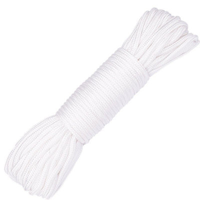 2mm Wide Nylon Braided Cord Rattail Cord, White - 1 Metre