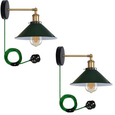 Mrdsre Retro Vintage Brass Wall Lamps For Bedroom, Green Glass