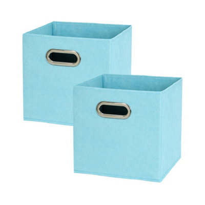 2Pack x Blue Foldable Fabric Storage Box with Handles - 30cm Cube Organiser