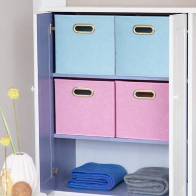 2Pack x Blue Foldable Fabric Storage Box with Handles - 30cm Cube Organiser