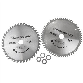 2pc 250mm TCT Circular Saw Blades 40 and 60 Teeth with Adapter Rings