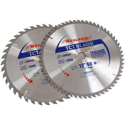2pc 300mm 12 Inch TCT Circular Saw Blades 40 & 60 Teeth With Reducers (CT2522) DIY at B&Q