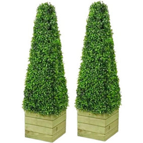 2PC 3FT Artificial Pyramid Cone Trees Boxwood Topiary Plants