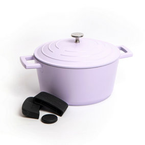 2pc Cookware Set with Lavender Non-Stick Cast Aluminium Casserole Dish, 24cm/4L and 3pc Silicone Handle Cover Set