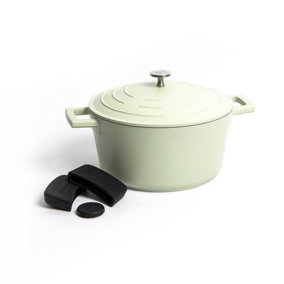 2pc Cookware Set with Non-Stick Cast Aluminium Casserole Dish, Mint, 24cm/4 Litre and Silicone Handle Cover Set - Gift Boxed