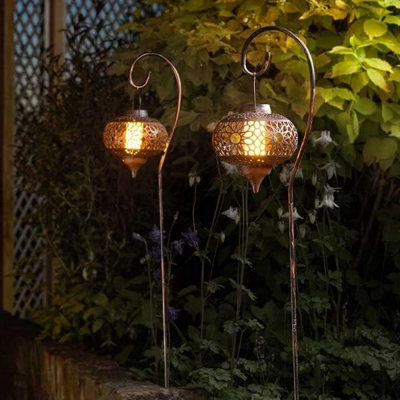 2pc Damasque Solar LED Lantern Stake Lights