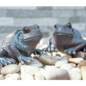 2pc Frog Garden Ornaments Set Bronze Effect