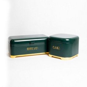 2pc Gift-Tagged Hunter Green Kitchen Storage Set with Textured Cake Tin and Bread Bin - Lovello