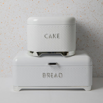 2pc Gift-Tagged Iced Latte Kitchen Storage Set with Textured Steel Cake Tin and Bread Bin - Lovello