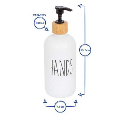 2pc Glass Hand & Dish Soap Dispenser Set with Bamboo Tray - 500ml - White/Black - 3