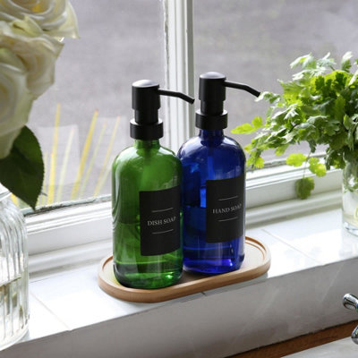 2pc Glass Soap Dispenser Set with Bamboo Tray - 500ml - Blue - 5