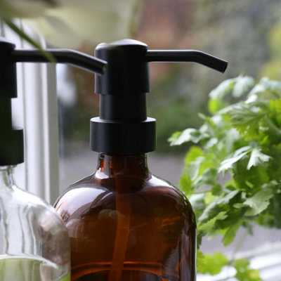 2pc Glass Soap Dispenser Set with Bamboo Tray & Labels - 500ml - Amber/White - 6
