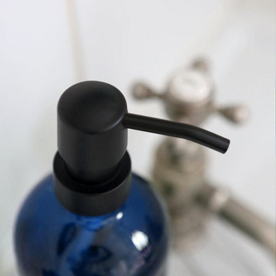 2pc Glass Soap Dispenser Set with Bamboo Tray & Labels - 500ml - Blue/White - 6