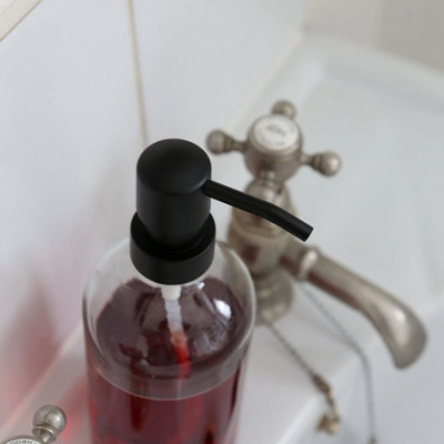 2pc Glass Soap Dispenser Set with Bamboo Tray & Labels - 500ml - Clear/Black - 6