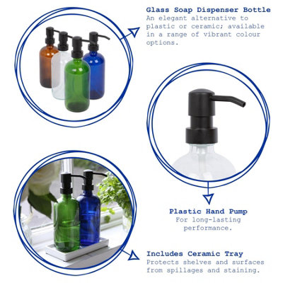 2pc Glass Soap Dispenser Set with Ceramic Tray - 500ml - Blue