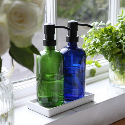 2pc Glass Soap Dispenser Set with Ceramic Tray - 500ml - Blue - 5