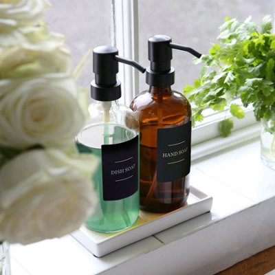 2pc Glass Soap Dispenser Set with Ceramic Tray & Labels - 500ml - Clear/Black - 5