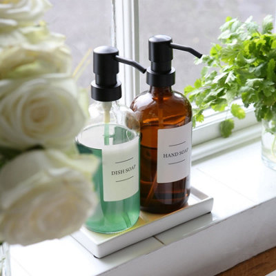 2pc Glass Soap Dispenser Set with Ceramic Tray & Labels - 500ml - Clear/White - 5