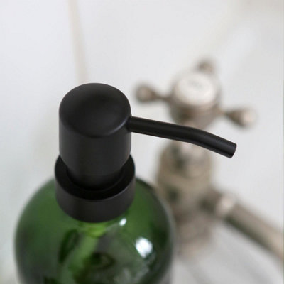 2pc Glass Soap Dispenser Set with Ceramic Tray & Labels - 500ml - Green/Black - 6
